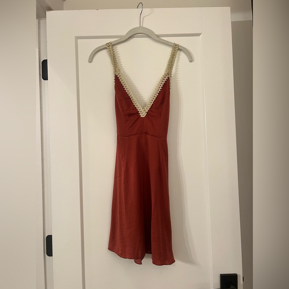 Blush Boutique Brick Red Cami Dress with Gold Detail